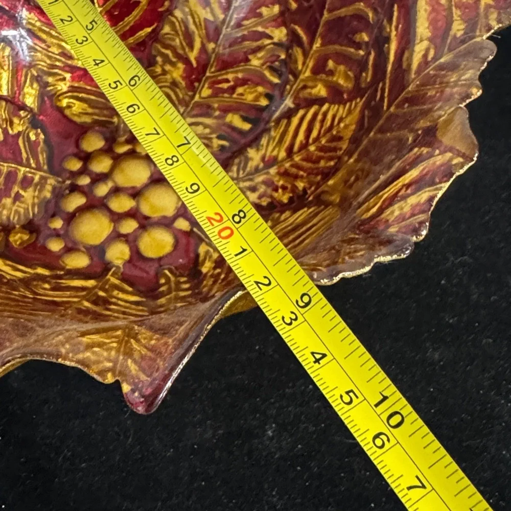 Vintage Autumn Red and Gold Leaf-Shaped Decorative Bowl - Picture 4 of 5